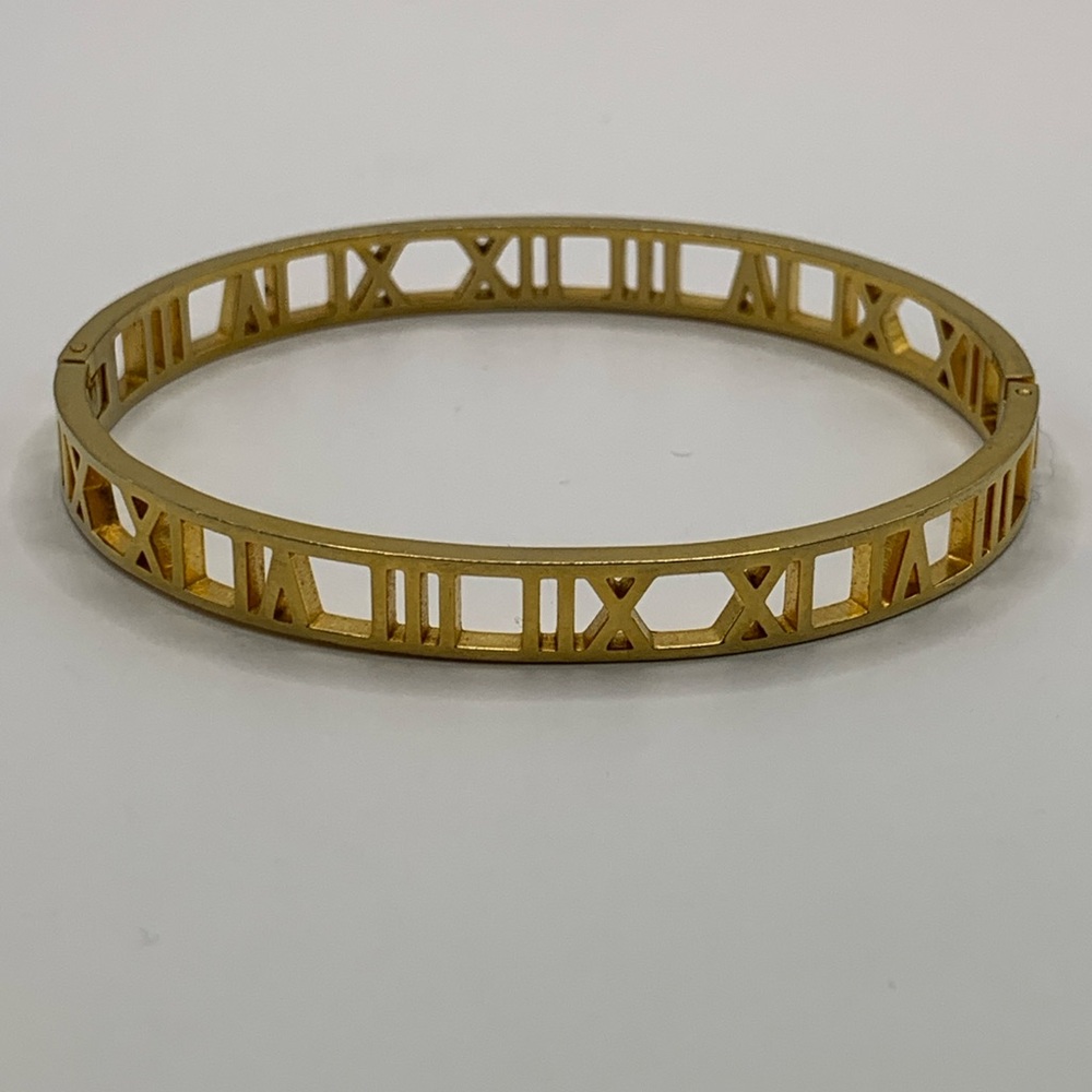 Gold Plated Roman Numeral Bangle Bracelet